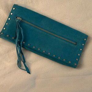 Banana Republic Aqua Blue Suede Studded Clutch Bag